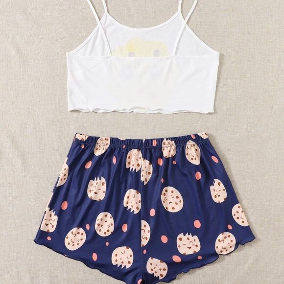 Plus Cartoon Graphic Lettuce Trim Cami PJ Set - Picture 4 of 4